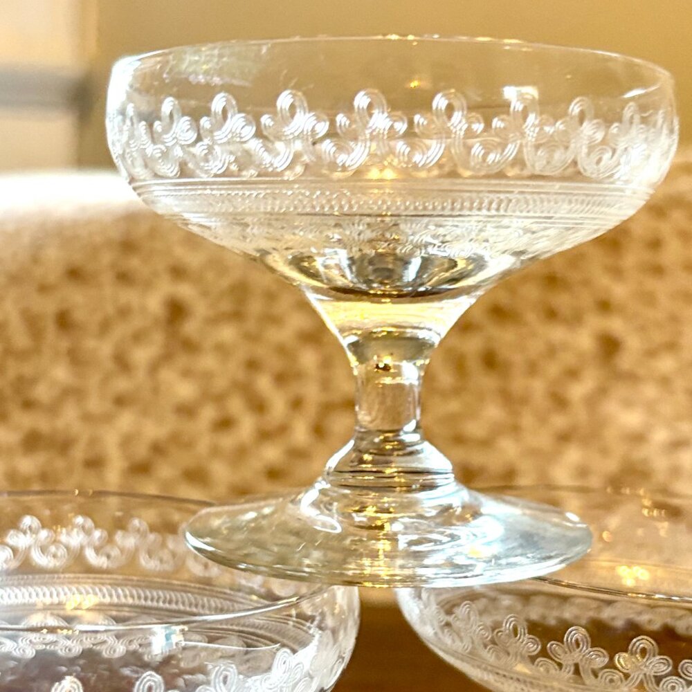 Fostoria Cloverleaf Etched Sherbets | Set of 3 | Antique Paneled Glass - Picture 3 of 7
